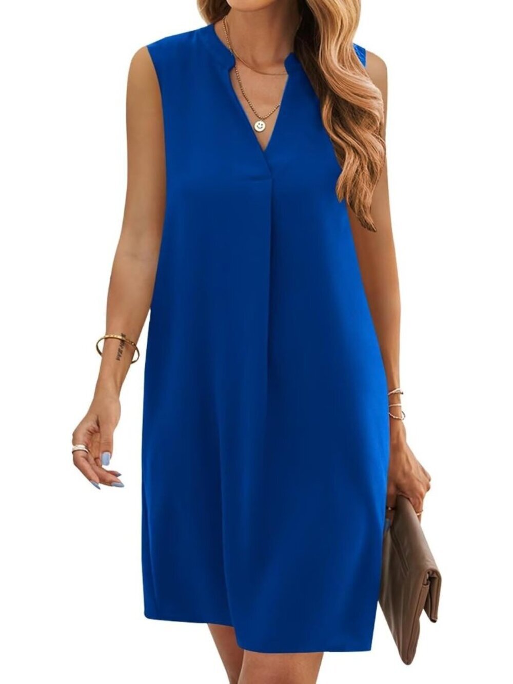 Women's Royal Blue Summer Sleeveless Casual T Shirt Sundresss Shift Dress